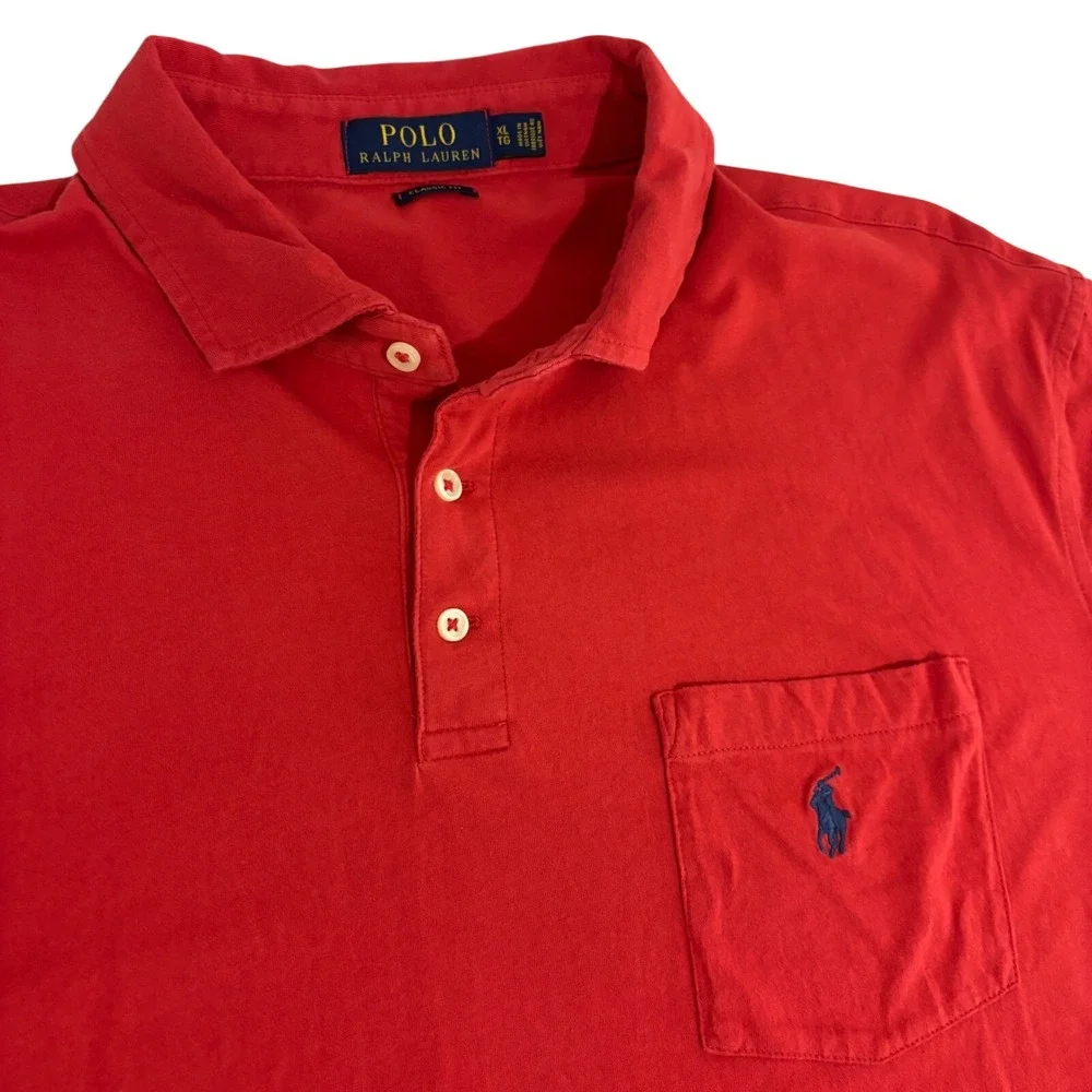 Polo Ralph Lauren Polo Shirt Mens XL Red Chest Pocket Short Sleeve Preppy